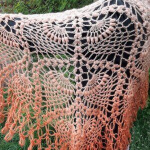 Handmade Crochet Ombre Shawl Beige Peach Wrap